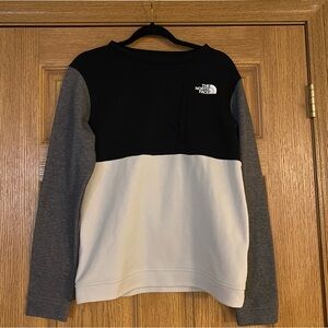 The North Face Boys Color Block Black Grey White Pocket Crewneck XL 18/20